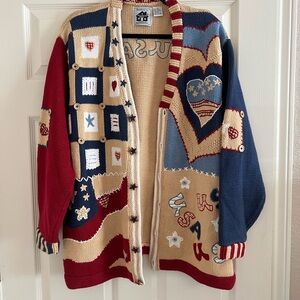 Storybook Knits Patriotic Patchwork Cardigan Sweater 2XL
